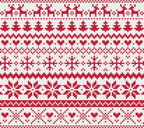 Christmas Red Fair Isle Modern Cross Stitch Pattern