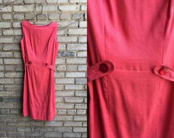 Bright Coral Pink 1960s Vintage Mod Shift Dress