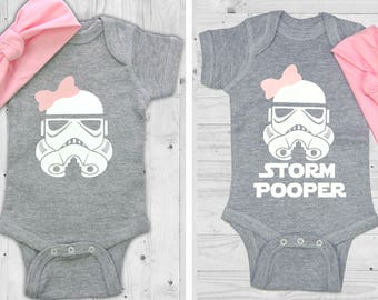 Star Wars Baby Girl Stormtrooper / Storm Pooper with bow, Matching headband for baby
