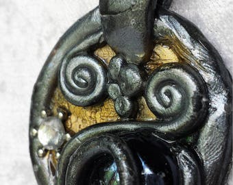 Pewter Gray Pendant-Handmade Pendant-Polymer Clay Necklace-Polymer Clay Jewelry-OOAK Jewelry
