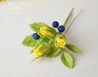 Yellow rose Flower for hair Bridal hair pin gift for her Bridal accessories flower girl Summer Hair piece Rustic wedding Rose vintage style