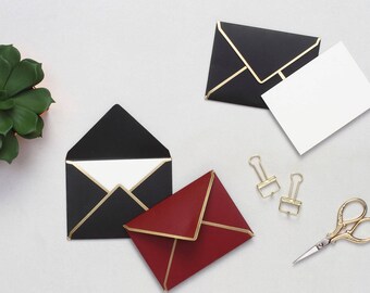 Black & Burgundy Mini Notecards - Set of 10 - Gold Foil Edges