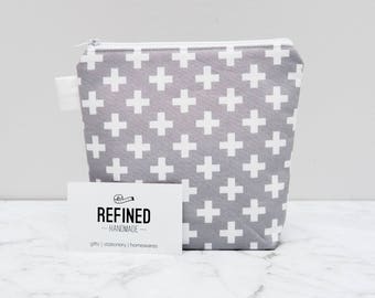Grey Cross Makeup Bag - make up bag - toiletry bag - cosmetic bag - cosmetic pouch - zipper pouch