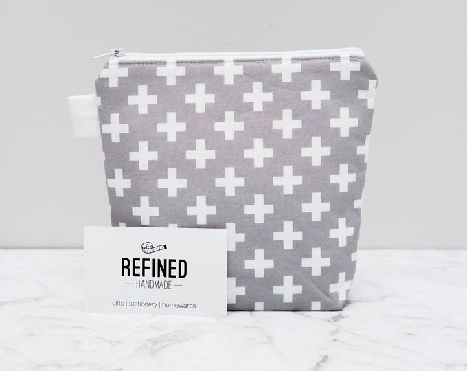 Grey Cross Makeup Bag - make up bag - toiletry bag - cosmetic bag - cosmetic pouch - zipper pouch