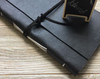 Personalized leather Journal, Black, FREE personalization, hand stitched, lined or plain paper