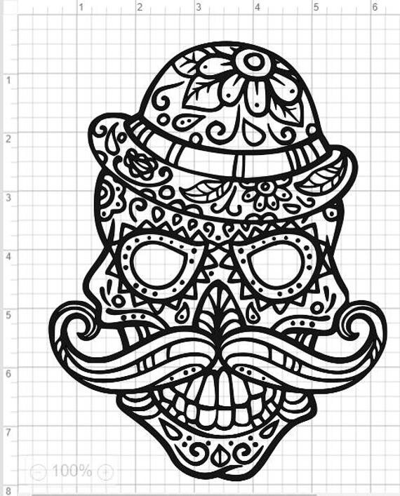 Download Mandala Style Sugar Skull Mustache SVG PDF EPS Dxf & Studio 3
