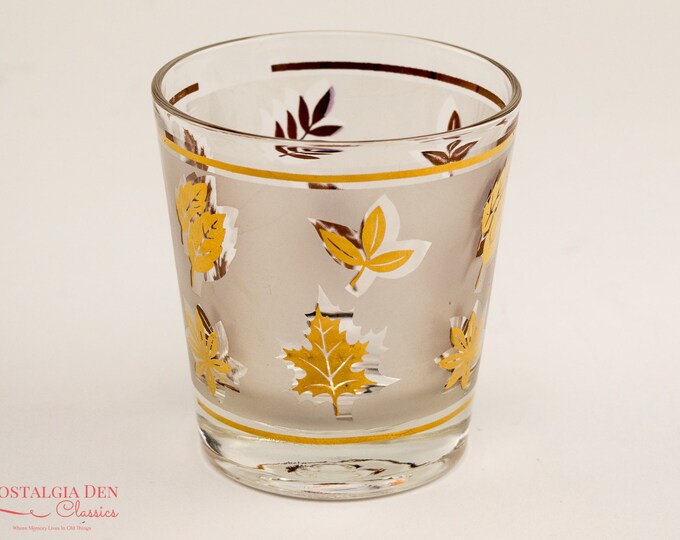 MCM Libbey Golden Foliage | Gold Leaf Frosted Glasses | Vintage Hostess 6 Oz Old Fashioned Glasses | Set of 4