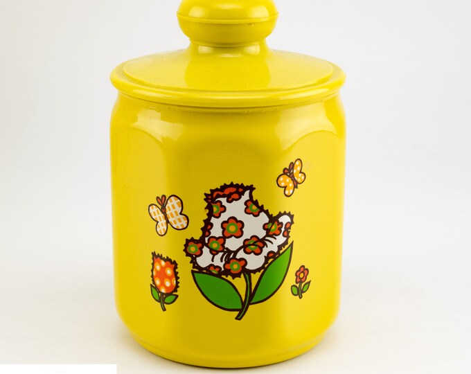 Retro Canister Set | Mod Flower and Butterfly Canisters | Aluminum Kromex Kitchenware