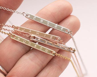 Gold Bar Necklace,Personalized Gold Name Bar Necklace, Silver or Rose Gold • Small Skinny Bar Necklace, Dainty Nameplate