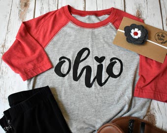 Kids Ohio State Shirt - Ohio State raglan - Womens cothing - Mens clothing - Kids clothing - Handmade - Ohio state - Scarlet and grey