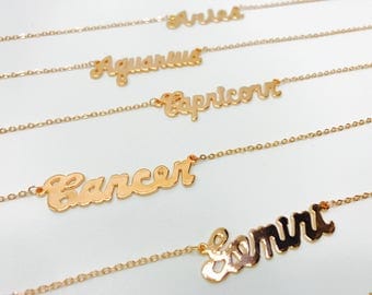 Cancer Zodiac Jewelry, Rose Gold Zodiac Necklace, Zodiac Name Plate, Delicate Layered Necklace , Layered Necklace, 80's Throwback