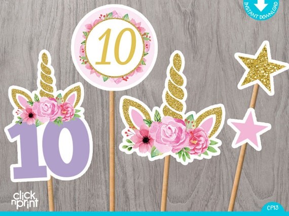 unicorn 10th birthday centerpieces print yourself printable unicorn