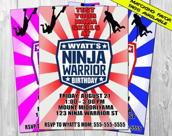 American Ninja Warrior Invitation, Ninja Warrior Birthday Party, Ninja Warrior Invite, Favor Tags, Thank You