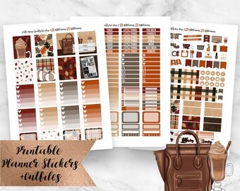 Coffee House Weekly Kit Printable Planner Stickers- Fall September October Weekly Kit- Erin Condren Planner Stickers- Silhouette Cutlines
