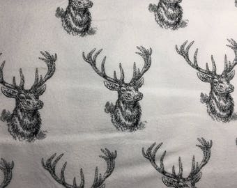 deer stag flannel fabric, deer head flannel cotton fabric, woodland fabric, woodland nursery fabric, deer cotton flannel, hunting fabric