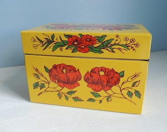 Vintage Metal Recipe Box with Over 100 Vintage/Hard to Find Recipes, Syndicate MFG. CO., Grandmother's Cookbook, Floral Metal Recipe Box