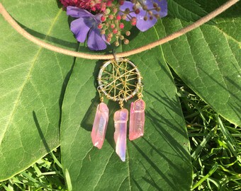 Pink Aura Dream Catcher Necklace