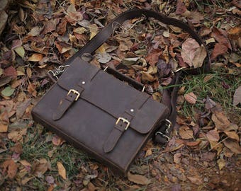 Brown Leather Messenger bag/ Shoulder Bag/ Leather Briefcase / Leather School Bag/ Leather Bag/ Personalized Bag/ Personalized gift