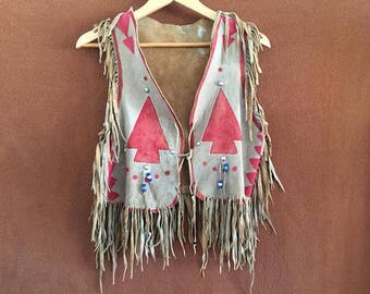 Vintage Native American buckskin fringed vest