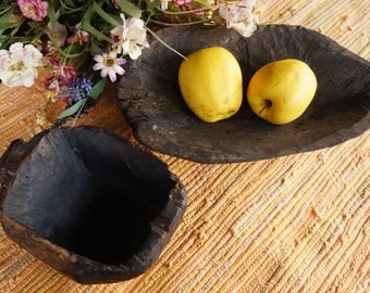 SET OF 2 Rare little Antique Dough Bowl Wooden dough bowl Primitive home decor Country wood bowl Bread bowl Rustic decor Hand carved bowl