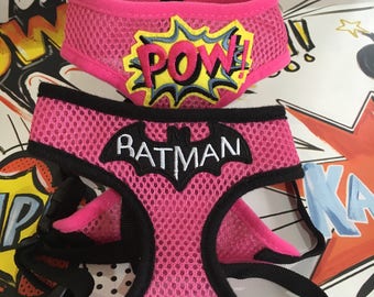 Customised superhero fabric mesh dog harness - Batman - Batgirl - Supergirl - DC - Marvel