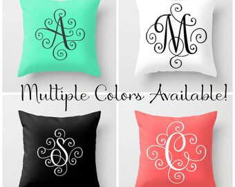 Monogram Pillow Cover, Initial Pillow Covers 18 x 18, Throw Pillows Blue Home Decor Modern Monogram, Teen Girl Room Decor, Family Name