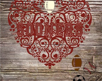 Football Basketball Baseball Soccer Sooner Heart DIgital Cut Files SVG DXF