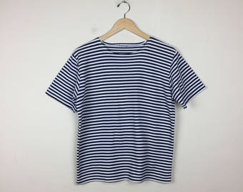 Vintage Striped Shirt, White & Navy Striped Top, Nautical Shirt