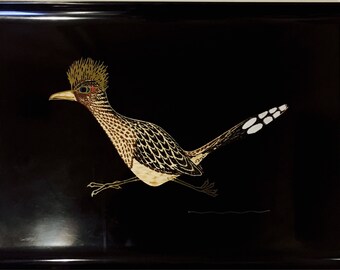 Large Vintage Couroc Tray // Roadrunner Couroc of Monterey Serving Tray // 1970's