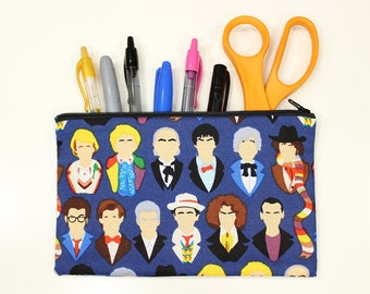 Doctor Who Fabric Pencil Pouch – 8" x 5" Doctor Who Fabric Make Up Bag – Dr Who Fabric Makeup Bag – Doctor Who Fabric Pencil Pouch