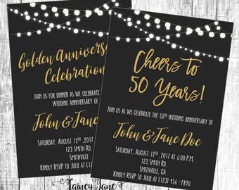 Anniversary Invitation, Golden Anniversary Invitation, 50th Anniversary Invitation, Black and Gold Invitation, Anniversary Party