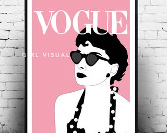 Fashion prints, Audrey Hepburn print, Audrey Hepburn poster, Vogue prints, Vogue poster, Fashion wall decor, Fashion glam prints, Retro art
