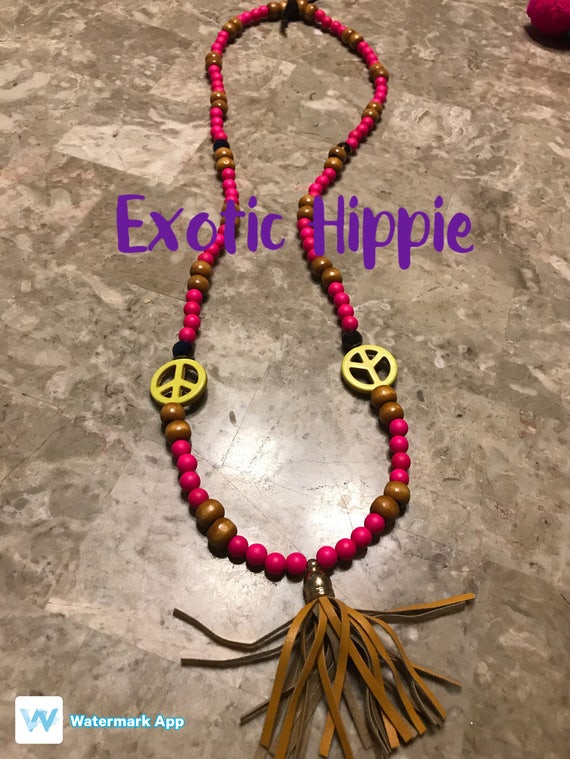 Hippie necklace pink necklace tassel hip necklace
