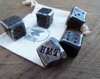 Customized blacksmith dice! Personalized gift for men. Gift for him. Hand forged, 6th anniversary, iron anniversary. Hand forged customize.