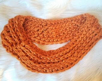Orange Bulky Crochet Infinity Scarf \ Circle Scarf \ Cowl \ Neck Warmer