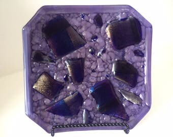 Purple Cobble Hand crafted glass plate with irridescent chunks