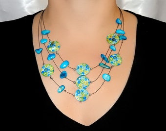 Green and blue MULTISTRAND necklace