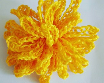 Chrysanthemum Flower Brooch, Handmade Crochet Brooch, Yellow Flower Brooch,