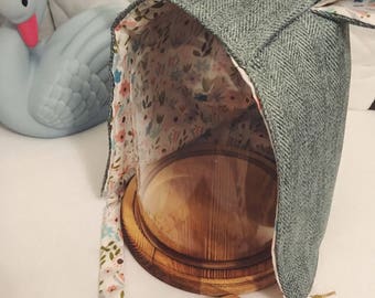 Fawn ear herringbone tweed and floral reversible baby bonnet s/m