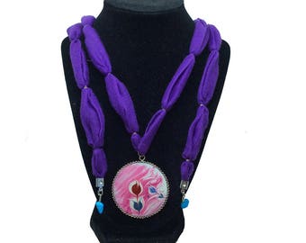 Bright Tulips – Art On Glass Necklace – one size fits all