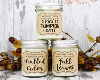 Fall Candle 3 Pack, Mulled Cider, Fall Leaves, Spiced Pumpkin Latte, Soy Candles, Scented Candles, Candles, Fall Candles, Home Decor, Candle