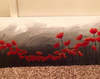 Poppies red panoramic original painting canvas wall art home decor
