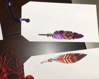 Feather Tags, Feathers Gift Tags, Feather Favor Tags, Feather Party Theme, Baby Bridal Shower, Whimsical, Boho, Bohemian Tags- 5/order