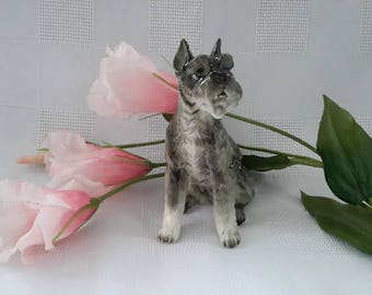 Schnauzer Dog Porcelaine Figurine, Japan
