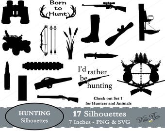 Hunting Silhouettes - 7 inches - PNG & SVG files - Hunter - Hunting svg - Rifle - atv - Tree Stand - Bullet - Scope - INSTANT Download