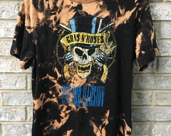 Vintage Inspired Bleached Guns N Roses Tour Shirt '91 with Tour Dates on Back