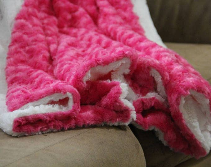 Pink Minky Blanket Adult, Child Minky Blanket, Soft Blanket, Sofa Throw Blanket, White Minky & Pink Minky Blanket, Faux Fur