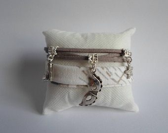 Fabric strap and suede tone gray and white