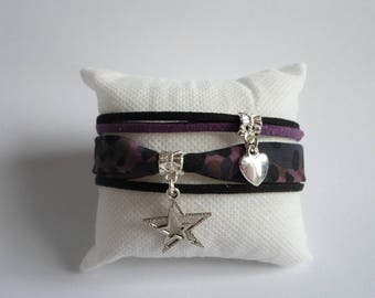 Your purple suede and fabric bracelet