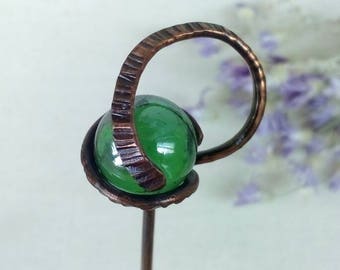Glass hair stick Shawl pin Bun pin Birthday Gift mom for her Hair holder fork Hair accessories Metalwork jewelry Metalsmith Hammered copper